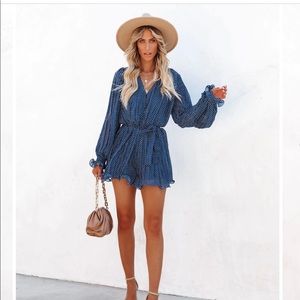 Blue polka dot romper